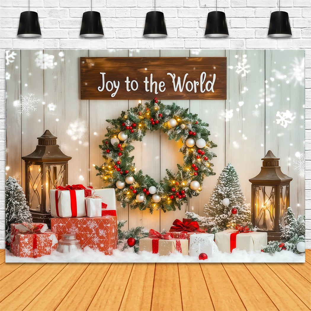 Christmas Wreath Backdrop Joy to the World Photography Christmas Backdrops UK RR69-103