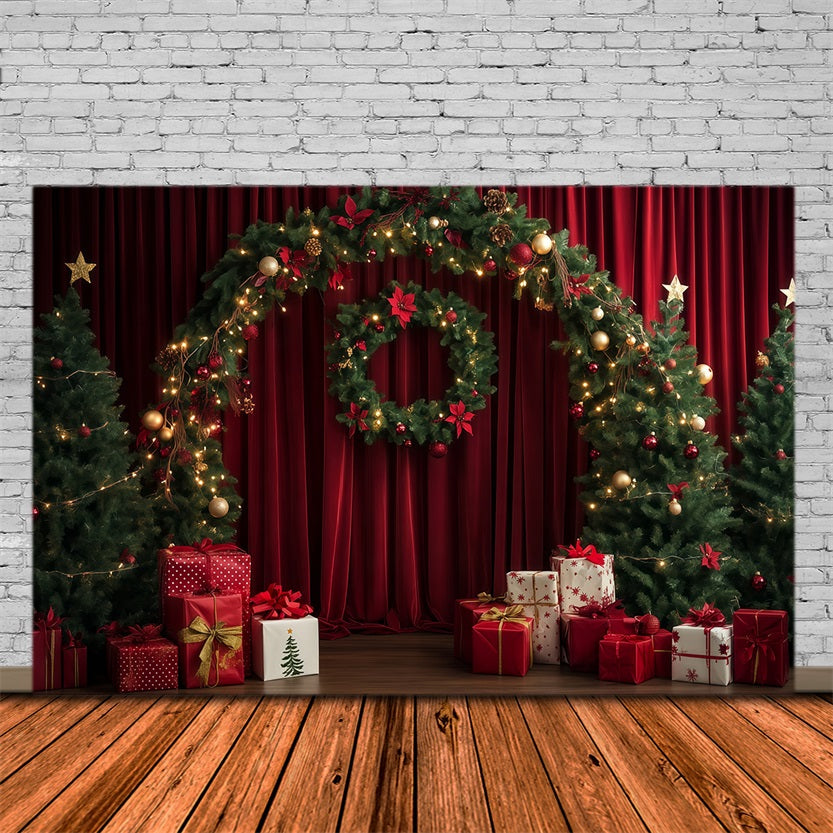 Red Christmas Backdrop Curtain Wreath Garland Arch Large Christmas Backdrop UK RR69-104