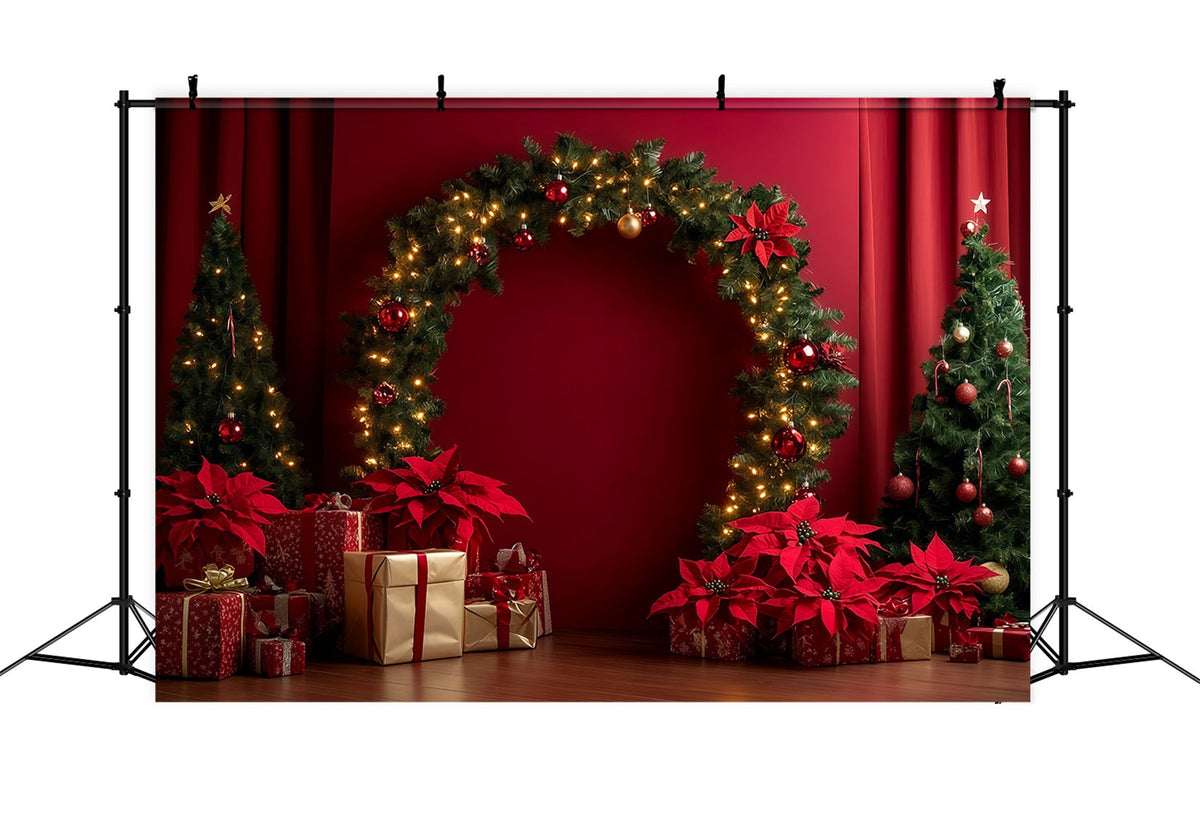 Red Christmas Backdrop Poinsettia Garland Arch Display Backdrops Christmas UK RR69-105