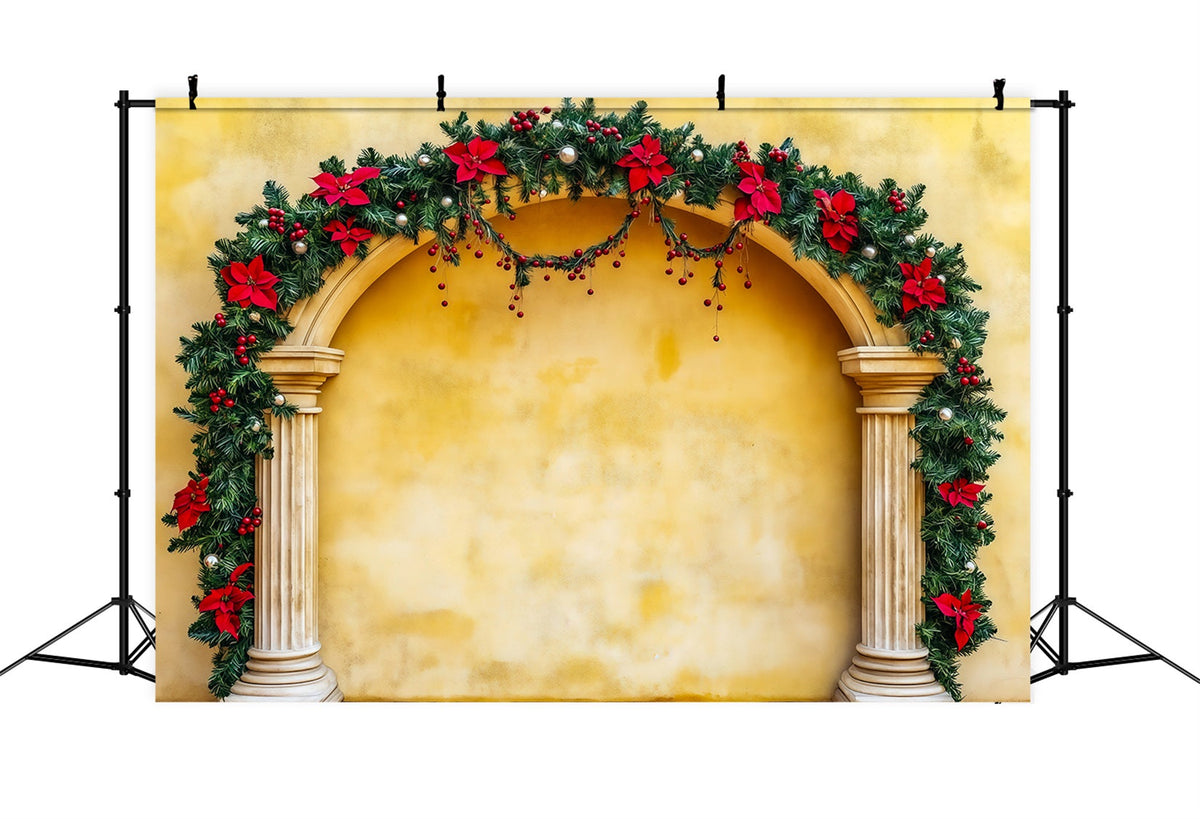 Christmas Arch Backdrop Poinsettia Garland Column Photography Christmas Backdrop UK RR69-106