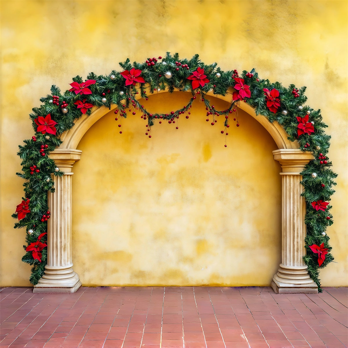 Christmas Arch Backdrop Poinsettia Garland Column Photography Christmas Backdrop UK RR69-106