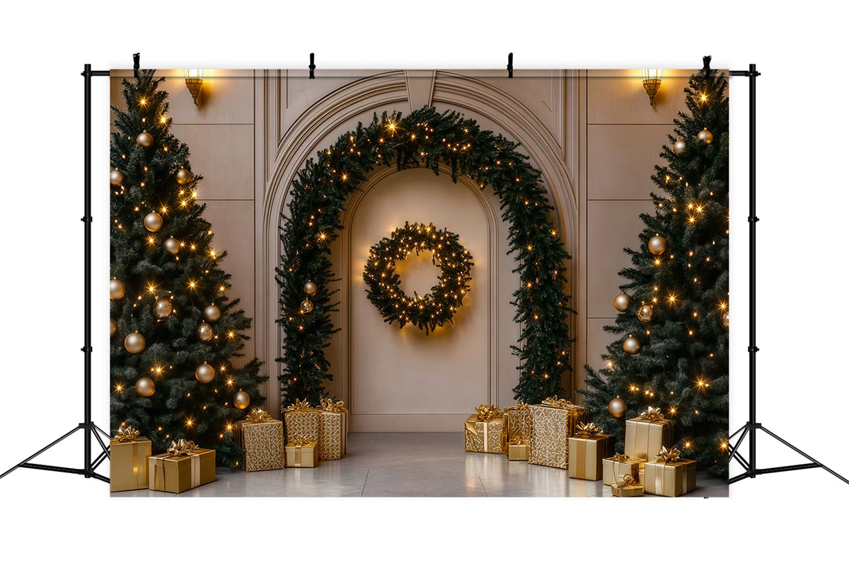 Christmas Ornament Backdrop Golden Arch Tree Gift Photography Backdrops Christmas UK RR69-107