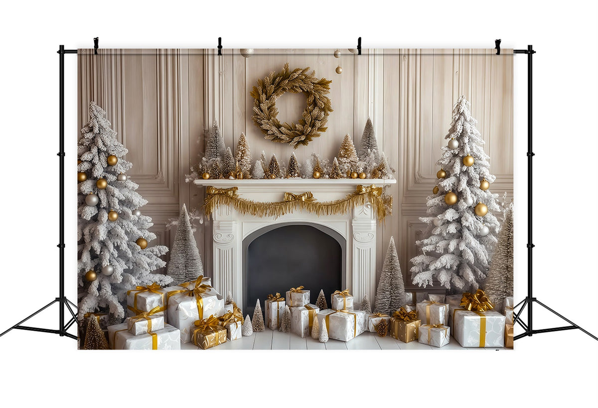Fireplace Christmas Backdrop Retro Wall Golden Mantel Photo Backdrops Christmas UK RR69-108