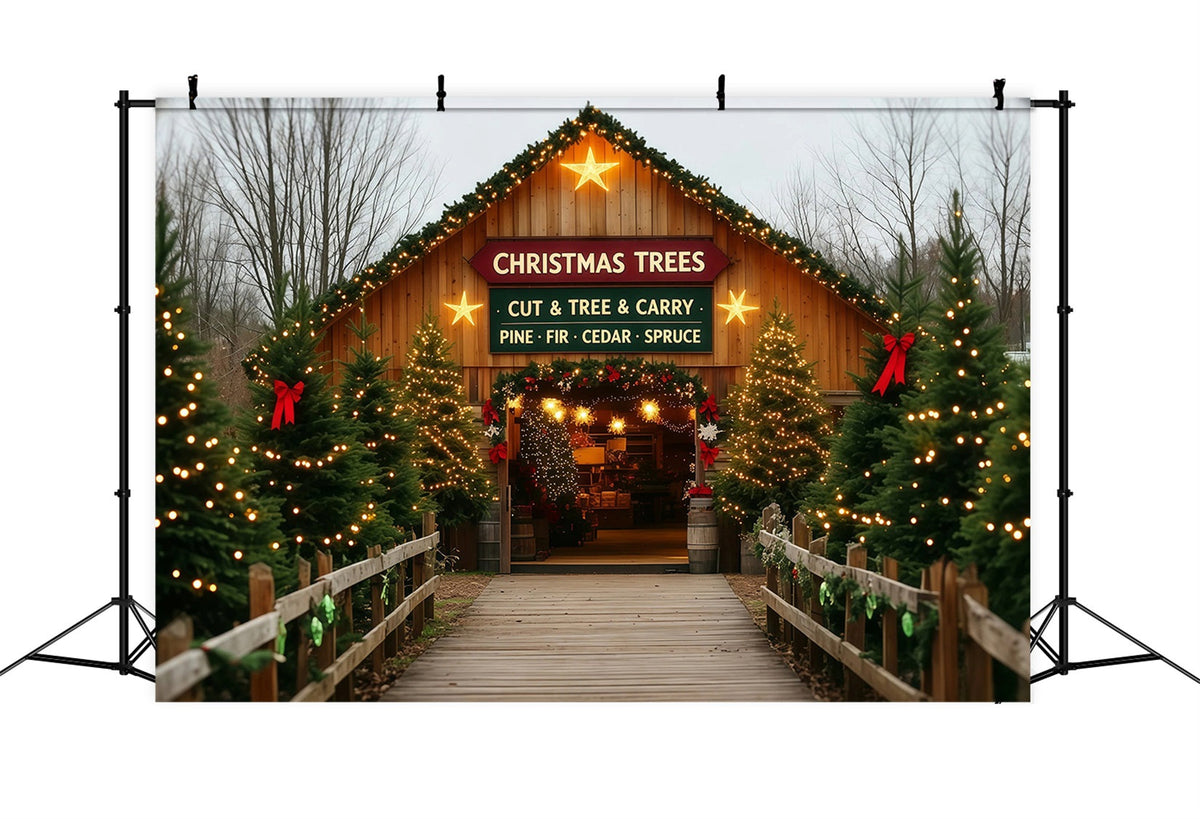 Christmas Tree Farm Backdrop Barn Door Entrance Christmas Wall Backdrops UK RR69-109