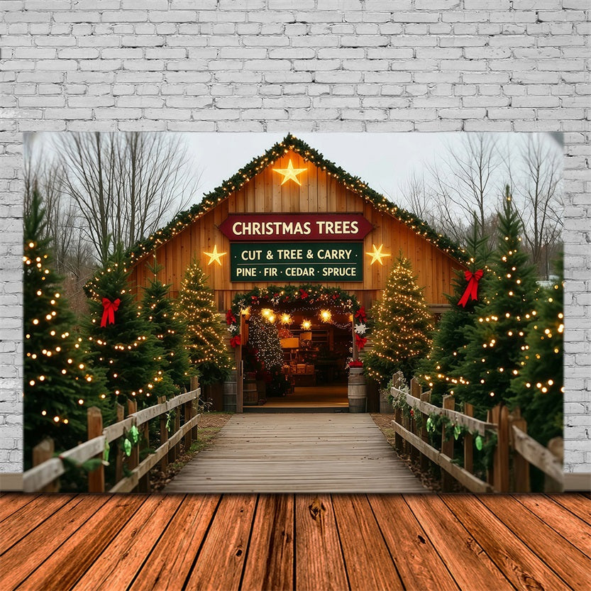 Christmas Tree Farm Backdrop Barn Door Entrance Christmas Wall Backdrops UK RR69-109