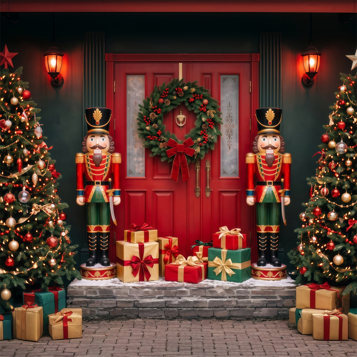 Christmas Door Backdrop Nutcracker Tree Gift Display Christmas Studio Backdrop UK RR69-110
