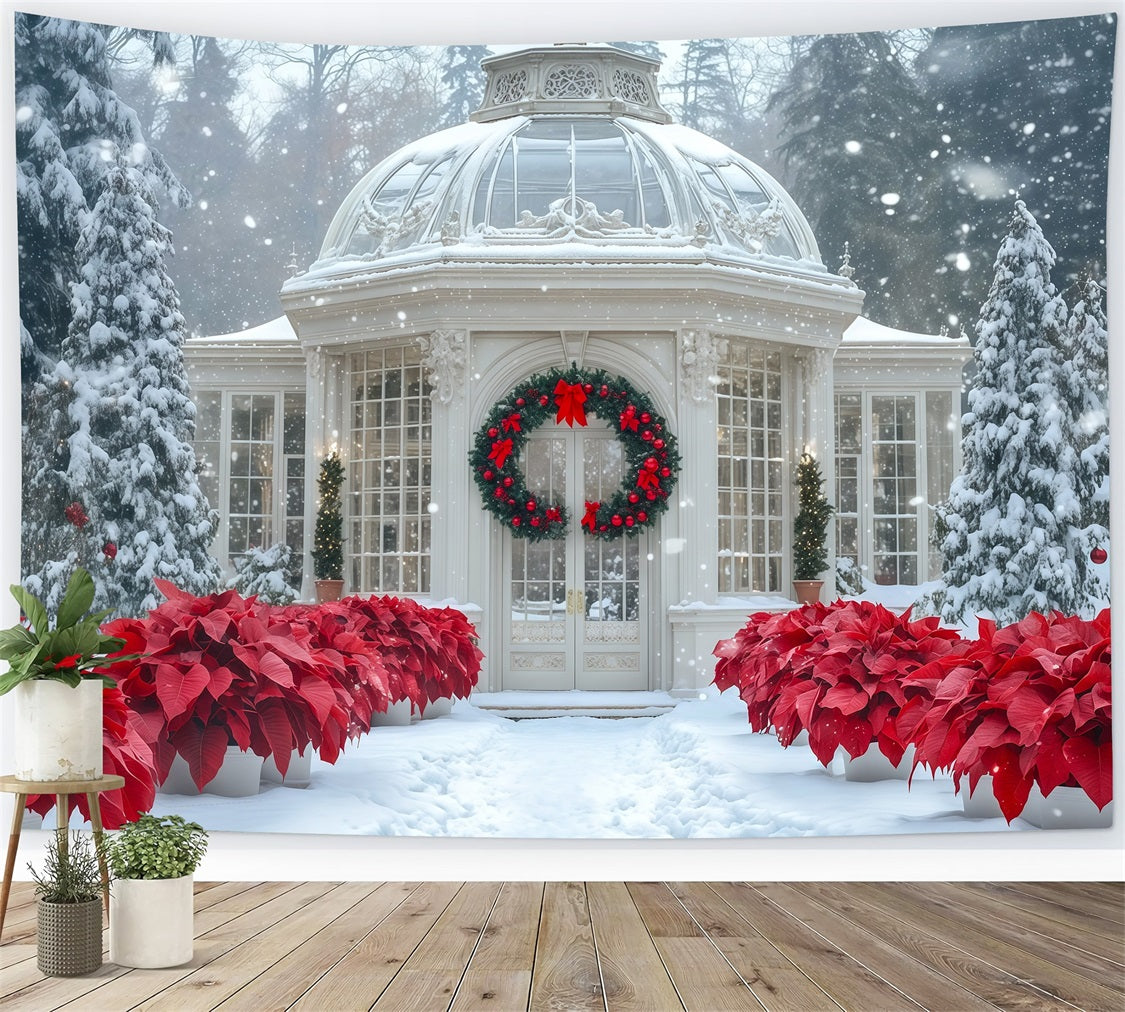 Snowy Christmas Backdrop Conservatory Poinsettia Garden Photography Christmas Backdrop UK RR69-12