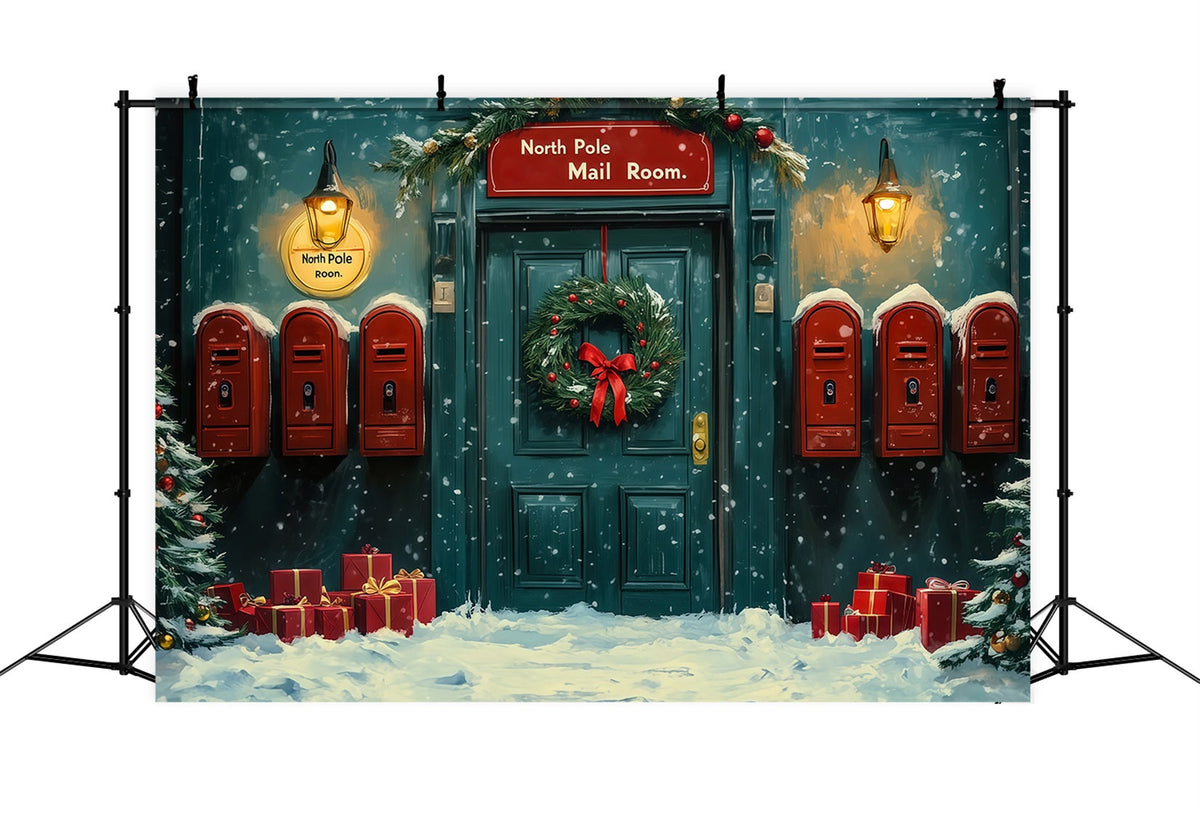 North Pole Christmas Backdrop Snowy Mail Room Door Photo Backdrops Christmas UK RR69-14