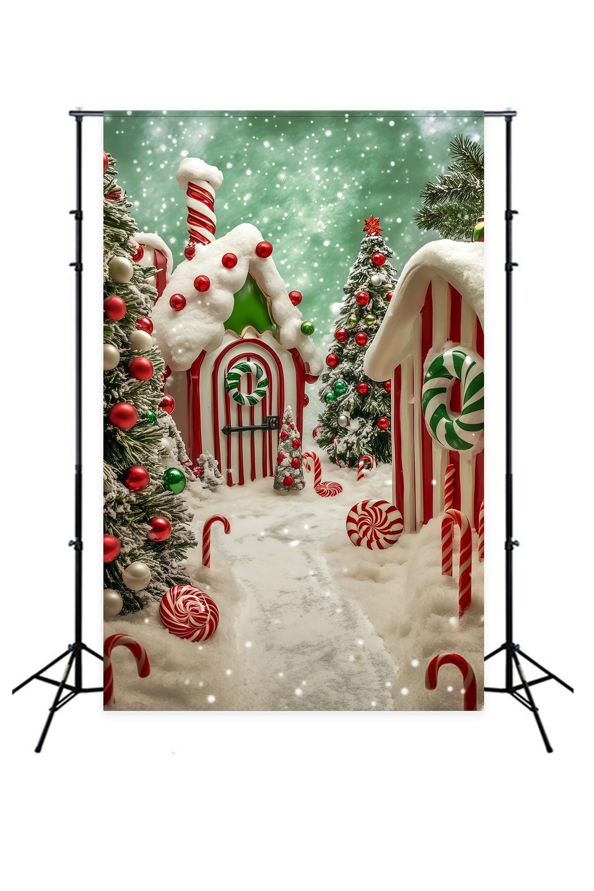 Candyland Christmas Backdrop Snowy Gingerbread Village Photography Backdrop Christmas UK RR69-17
