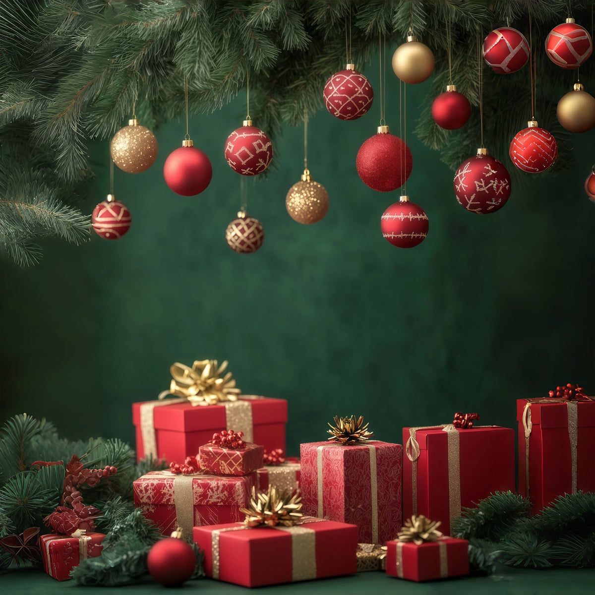 Christmas Ball Backdrop Ornament Gift Box Display Photo Christmas Backdrops UK RR69-21