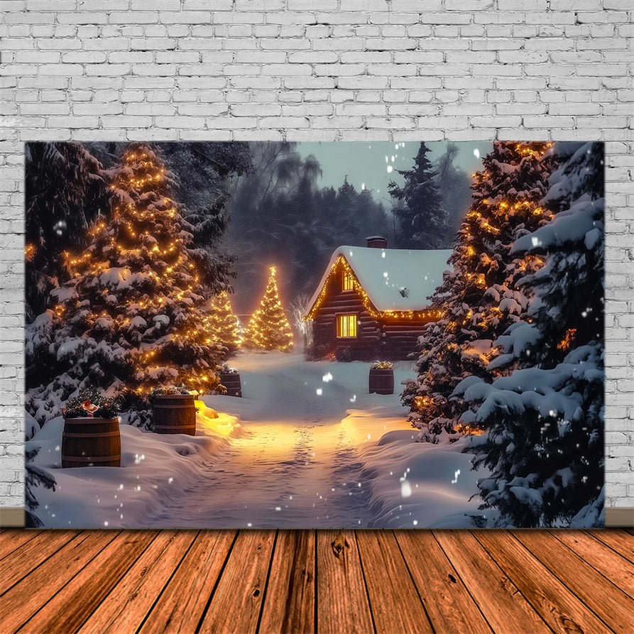Winter Christmas Backdrop Cozy Cabin Pine Glow Christmas Muslin Backdrop UK RR69-26