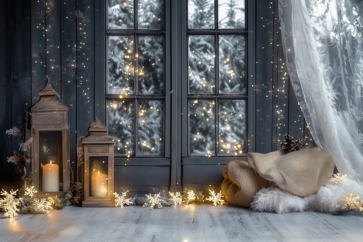 Christmas Lights Backdrop Frosted Window Lantern View Christmas Indoor Backdrop UK RR69-27
