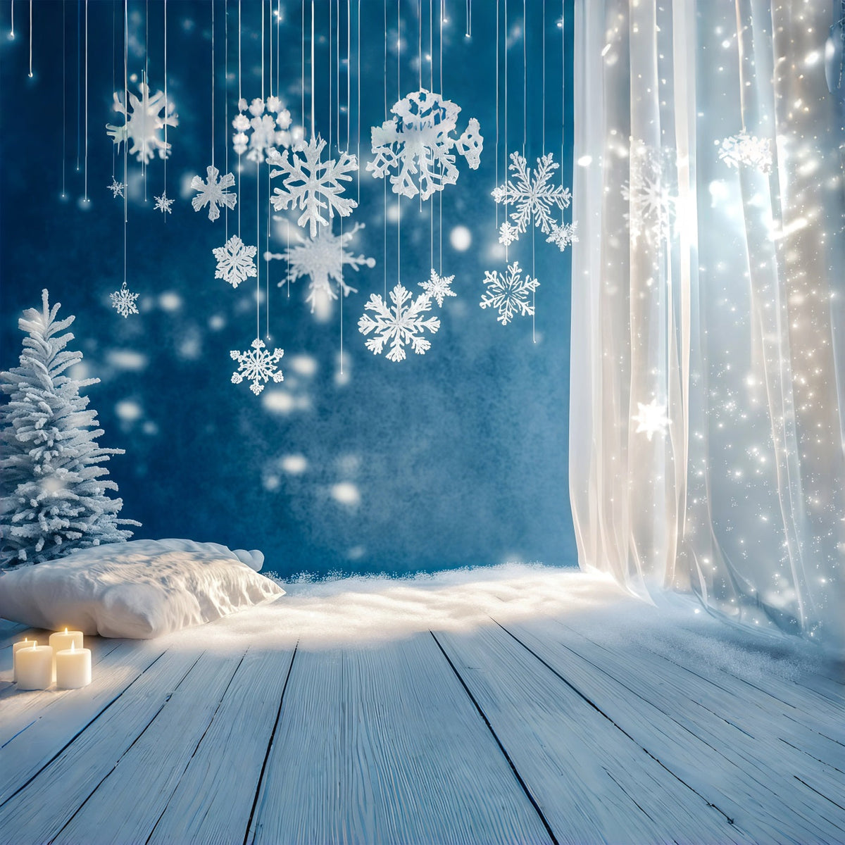 Simple Christmas Backdrop Frosted Snowflake Curtain Glow Wall Backdrop Christmas UK RR69-30