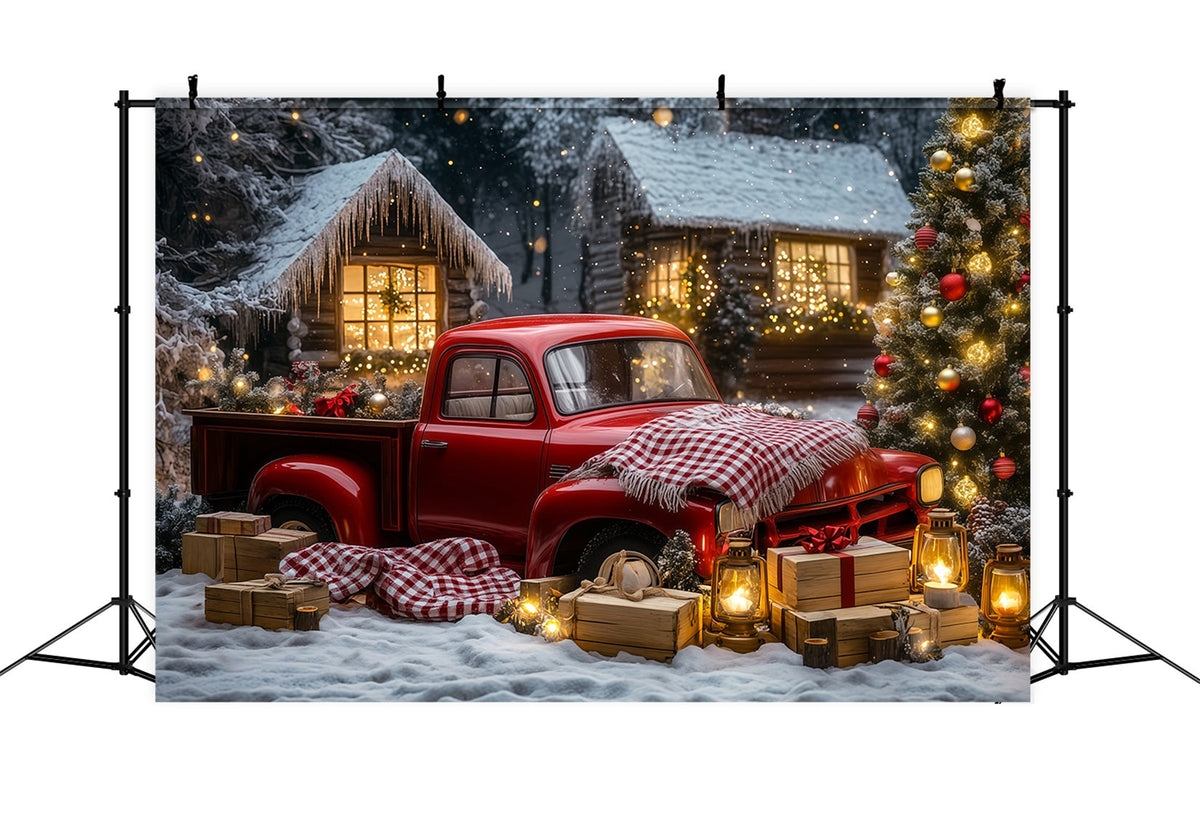 Christmas Truck Backdrop Vintage Car Woodland Cabin Muslin Backdrop Christmas UK RR69-32