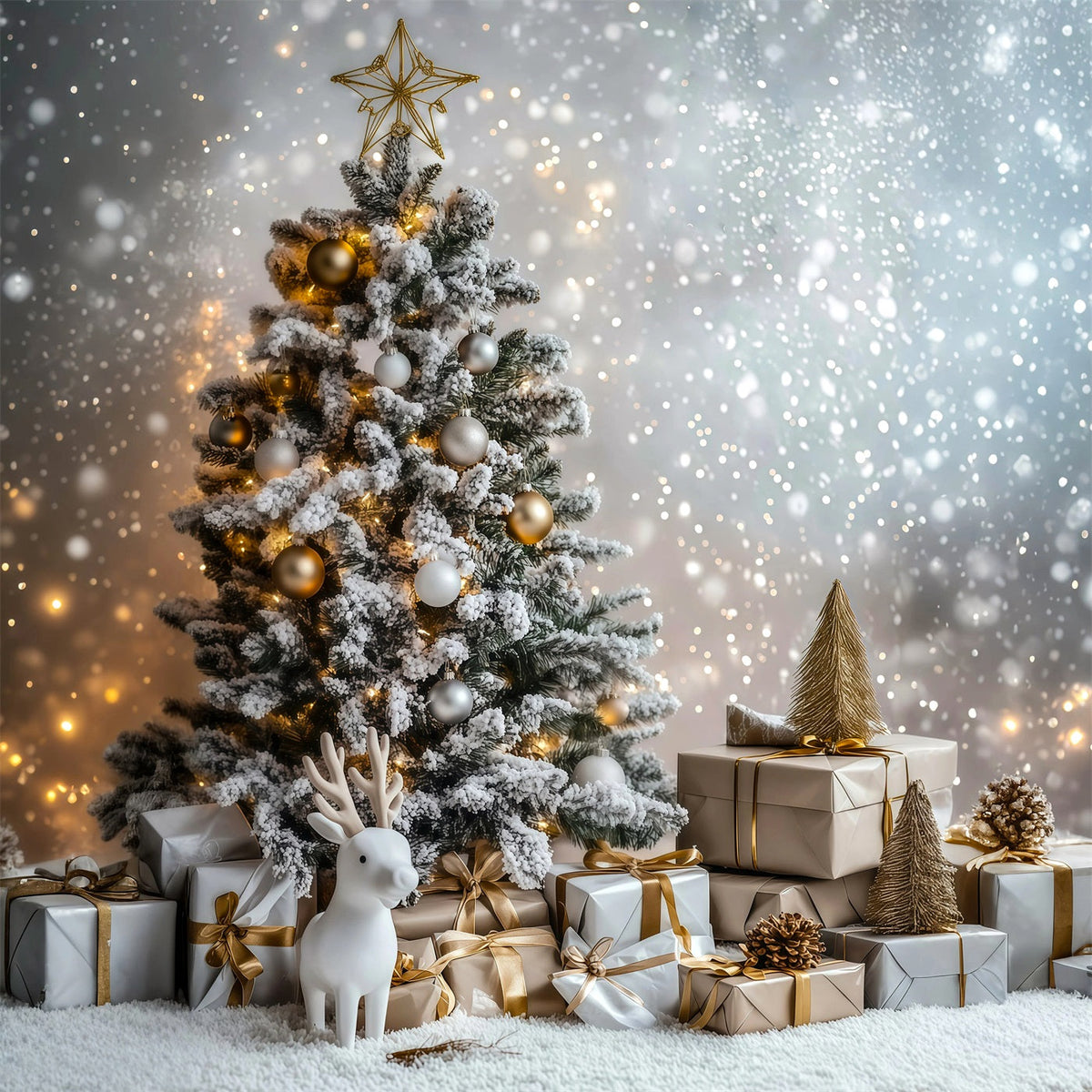 Christmas Bokeh Backdrop Frosted Tree Gift Display Christmas Muslin Backdrops UK RR69-34