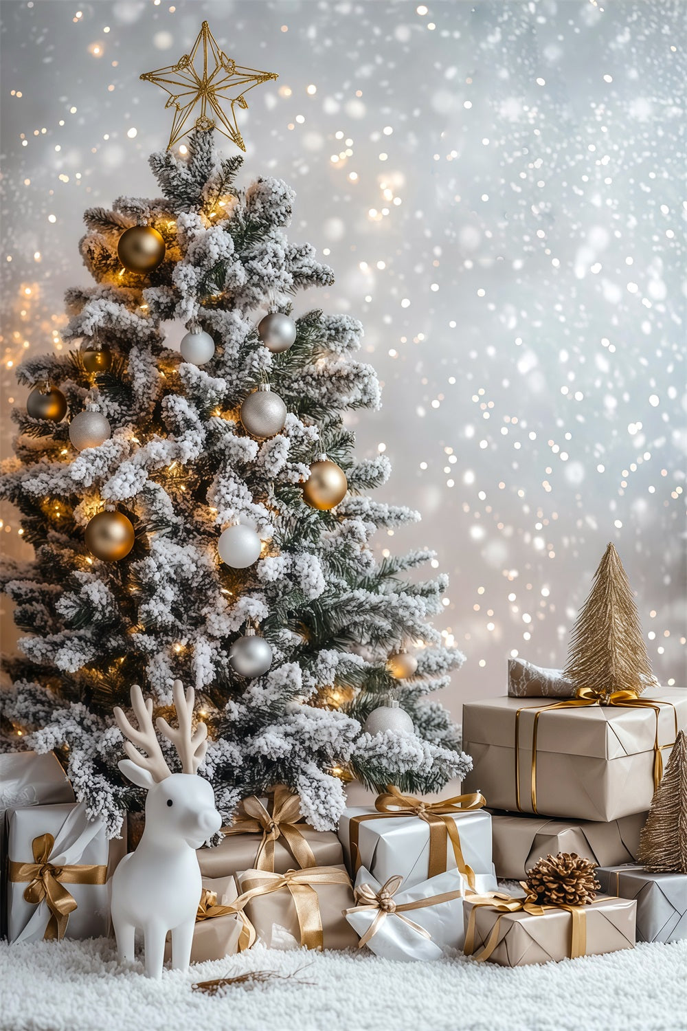 Christmas Bokeh Backdrop Frosted Tree Gift Display Christmas Muslin Backdrops UK RR69-34