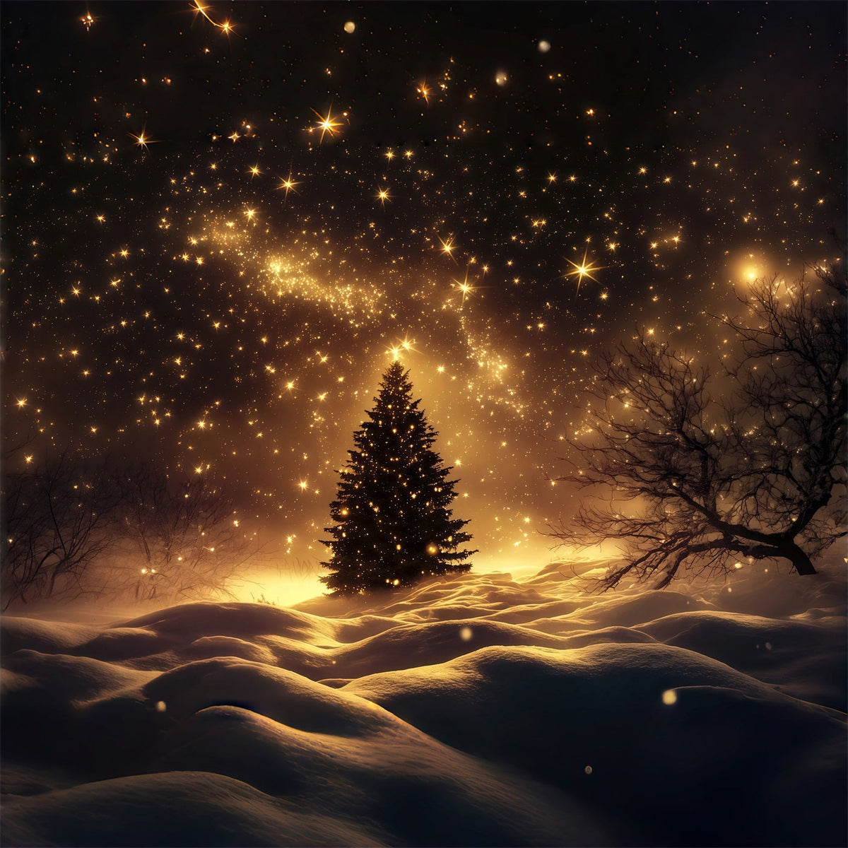 Christmas Snow Backdrop Golden Starry Snowfield Tree Christmas Photo Backdrops UK RR69-38