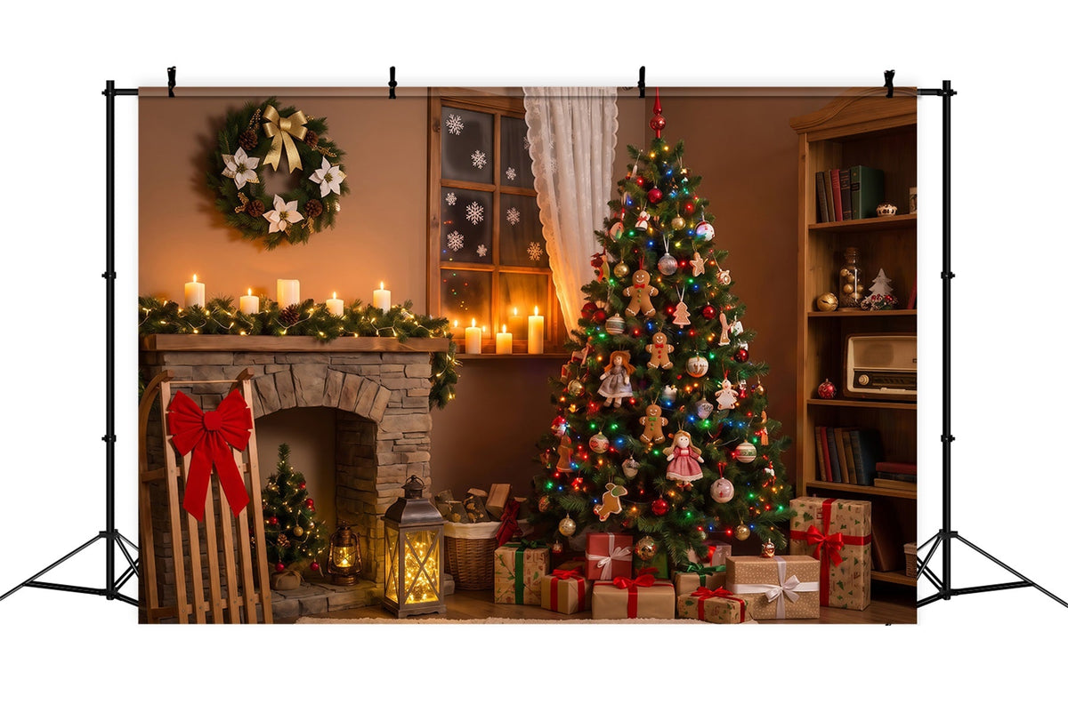 Christmas Night Backdrop Cozy Fireplace Doll Decor Christmas Photography Backdrops UK RR69-42