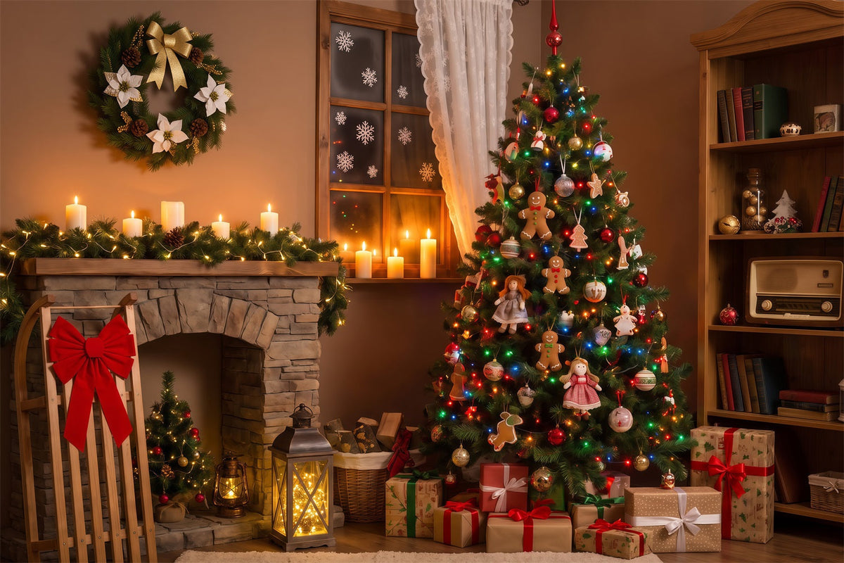 Christmas Night Backdrop Cozy Fireplace Doll Decor Christmas Photography Backdrops UK RR69-42