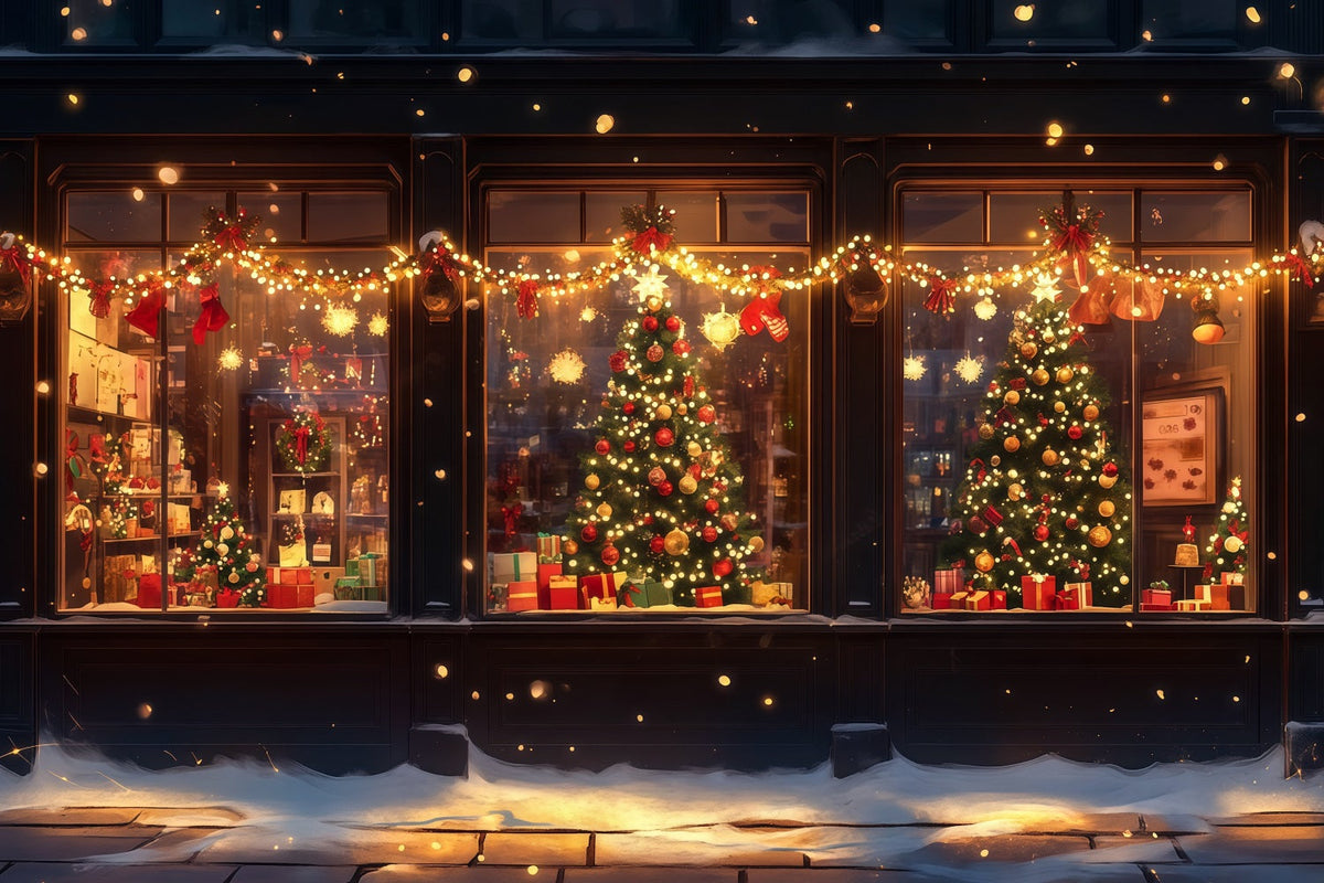 Christmas Store Backdrop Winter Shopfront Window Glow Christmas Wall Backdrop UK RR69-45