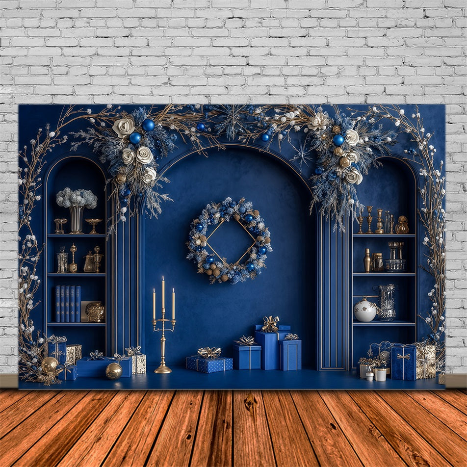 Blue Christmas Backdrop Blue Frosted Arch Decor Photography Christmas Backdrops UK RR69-46