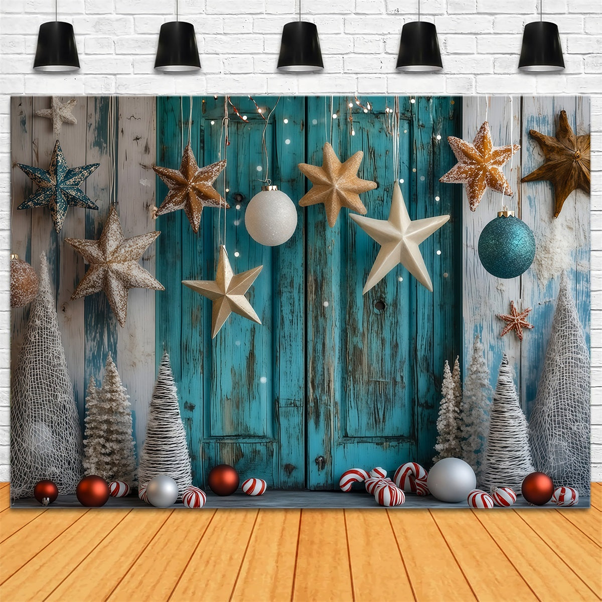 Christmas Wood Backdrop Coastal Star Ornament Decor Christmas Studio Backdrop UK RR69-53