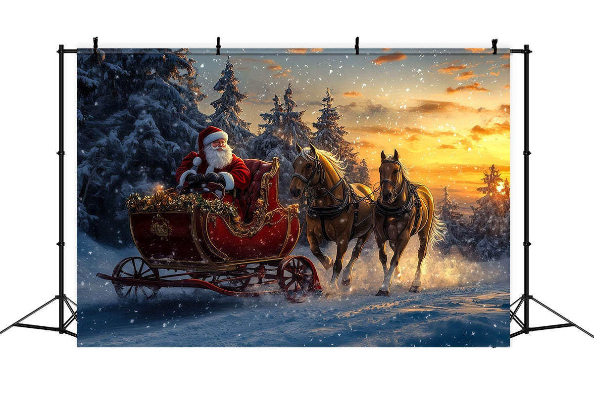 Christmas Santa Backdrop Santa Sleigh Snow Forest Photography Backdrop Christmas UK RR69-54