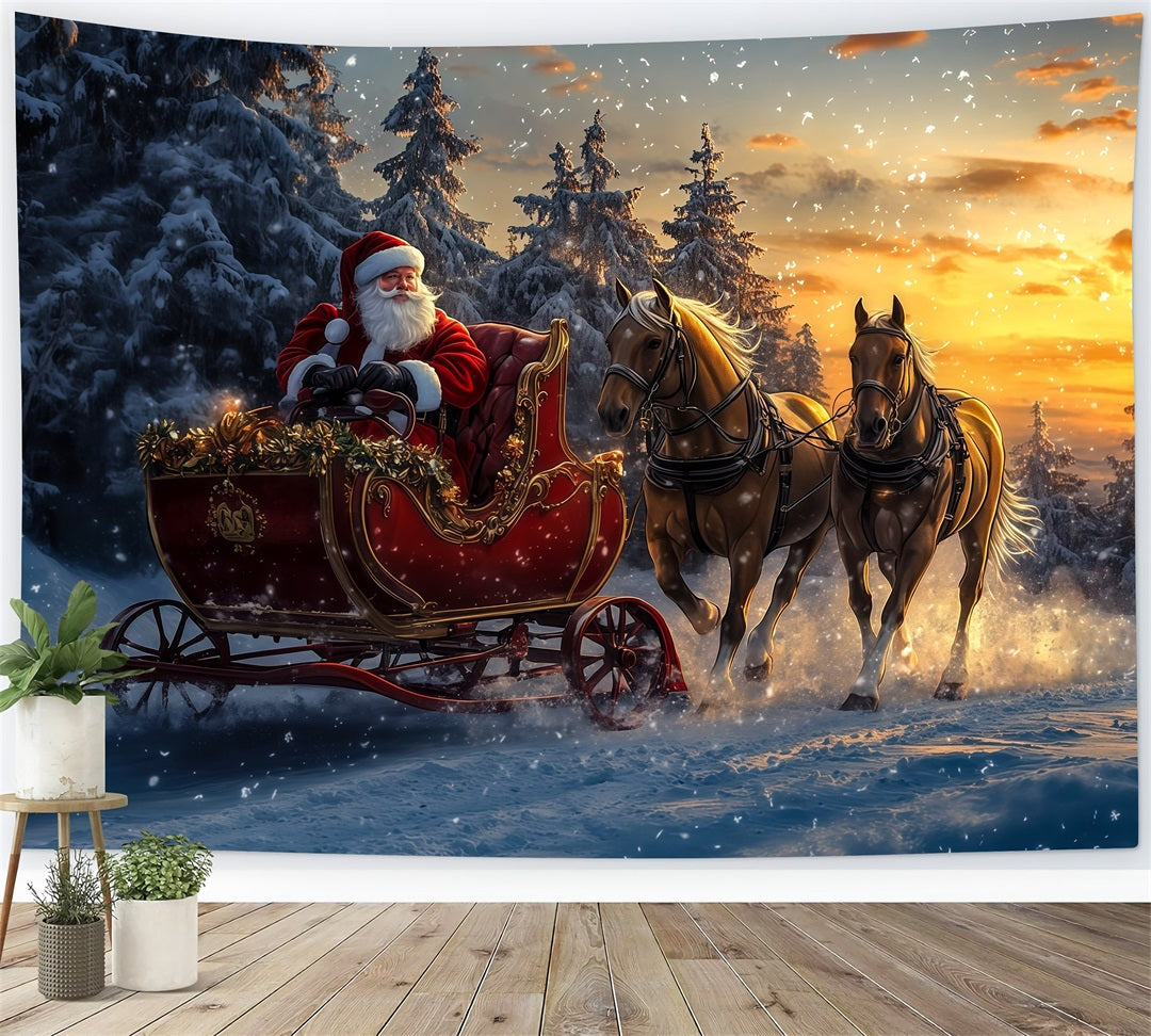 Christmas Santa Backdrop Santa Sleigh Snow Forest Photography Backdrop Christmas UK RR69-54