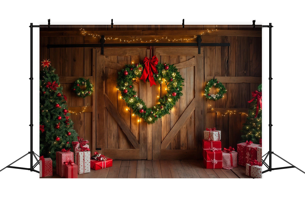 Barn Door Christmas Backdrop Rustic Barn Wreath Door Indoor Christmas Backdrop UK RR69-55