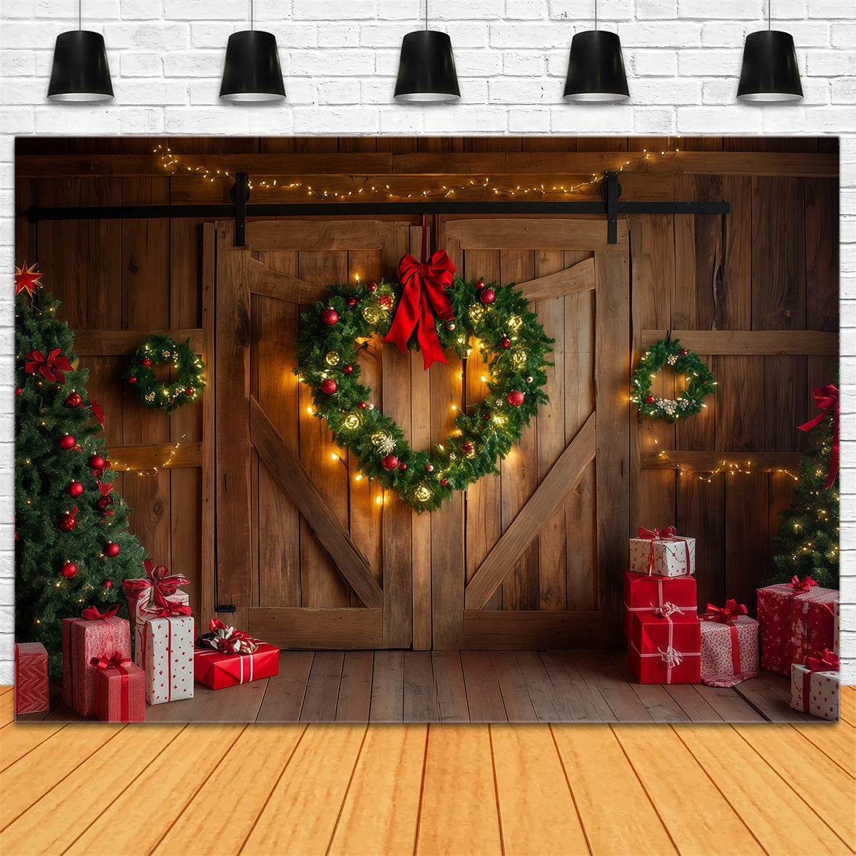 Barn Door Christmas Backdrop Rustic Barn Wreath Door Indoor Christmas Backdrop UK RR69-55