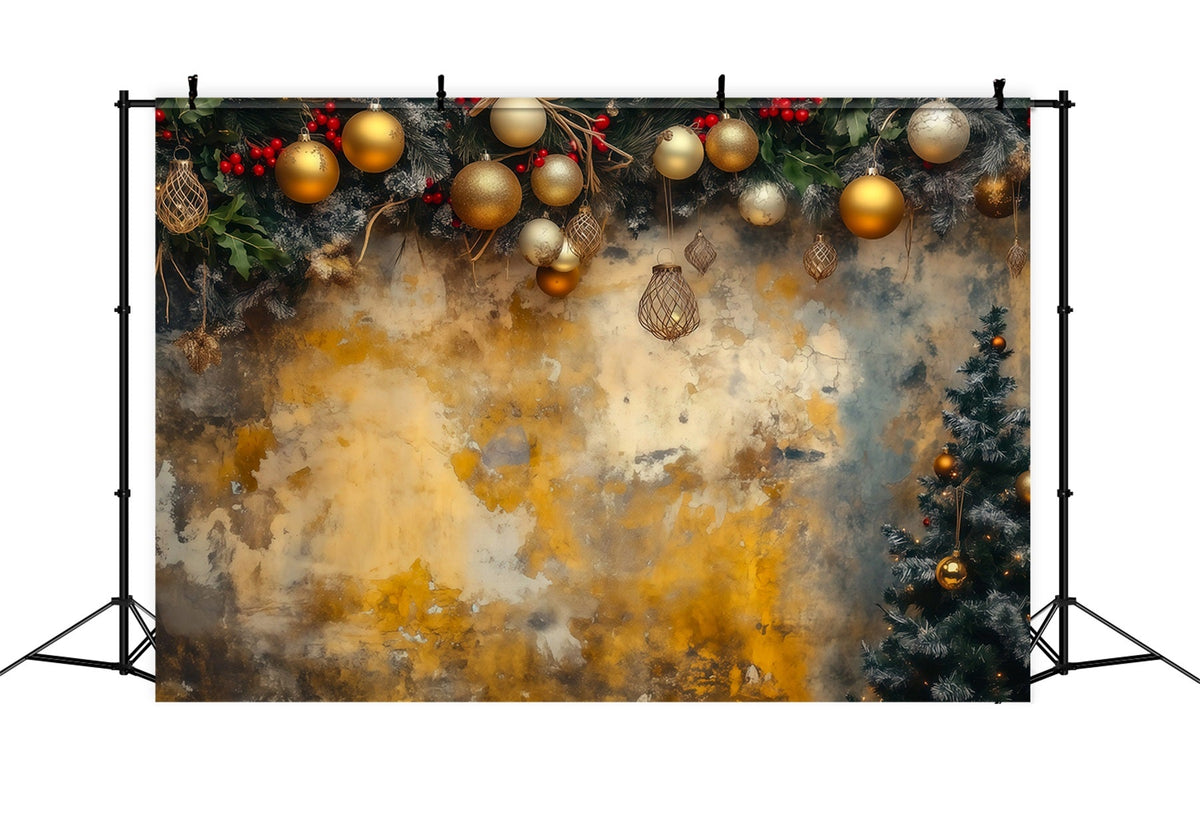 Christmas Ball Backdrop Golden Ornament Garland Wall Studio Backdrops Christmas UK RR69-56