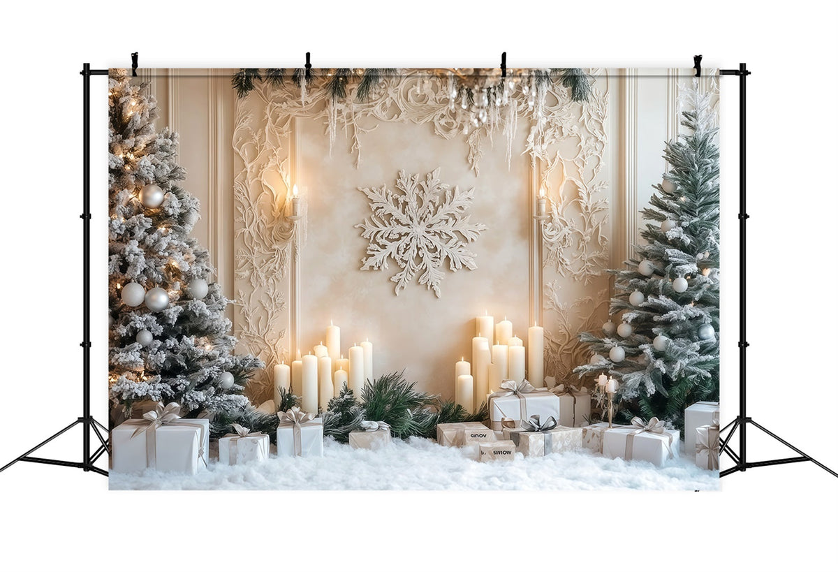 White Christmas Tree Backdrop Frosted Candle Snowflake Wall Photo Backdrop Christmas UK RR69-6