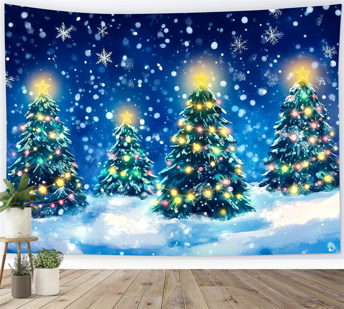 Christmas Tree Backdrop Glowing Pine Forest Christmas Photography Backdrops UK RR69-62