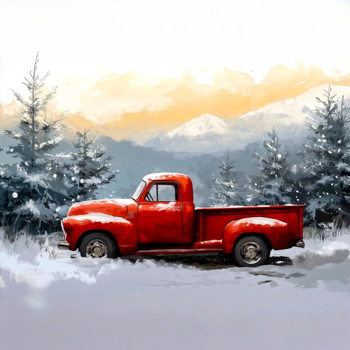 Red Truck Christmas Backdrop Winer Snowy Forest Christmas Wall Backdrop UK RR69-65