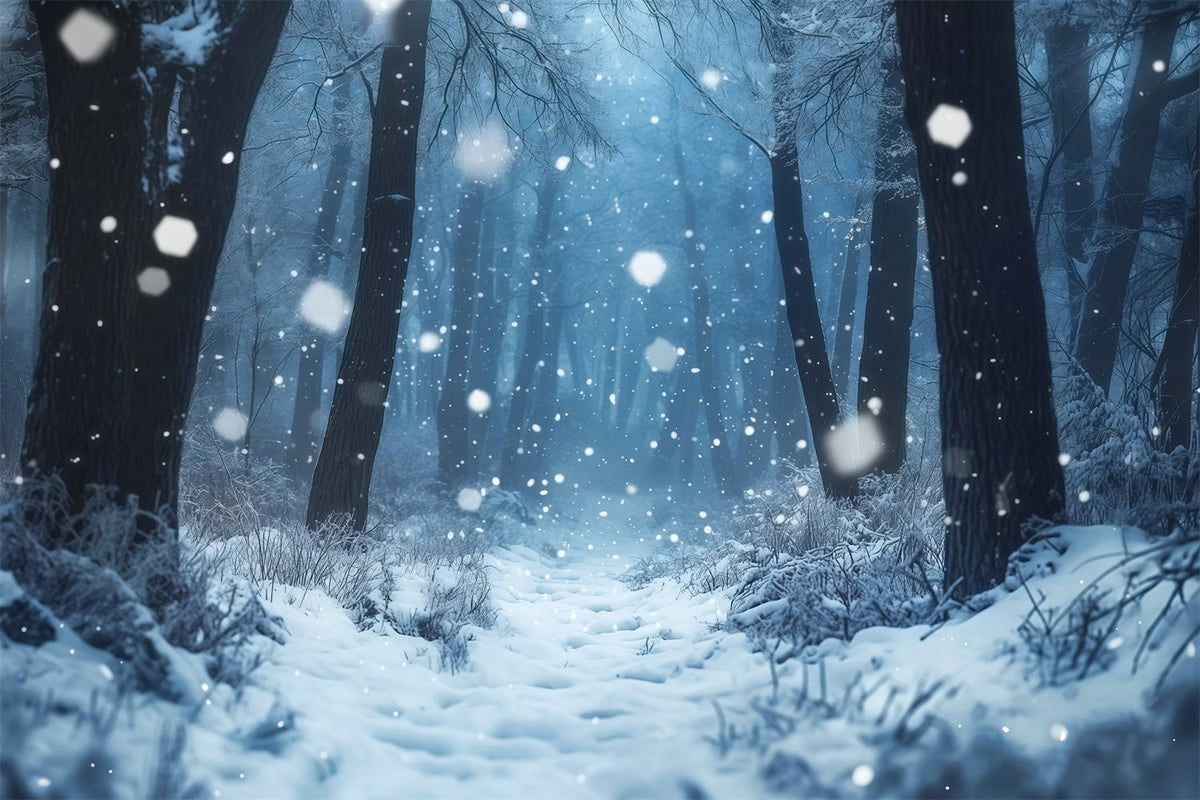 Snowy Christmas Backdrop Misty Winter Forest Photography Christmas Backdrops UK RR69-66