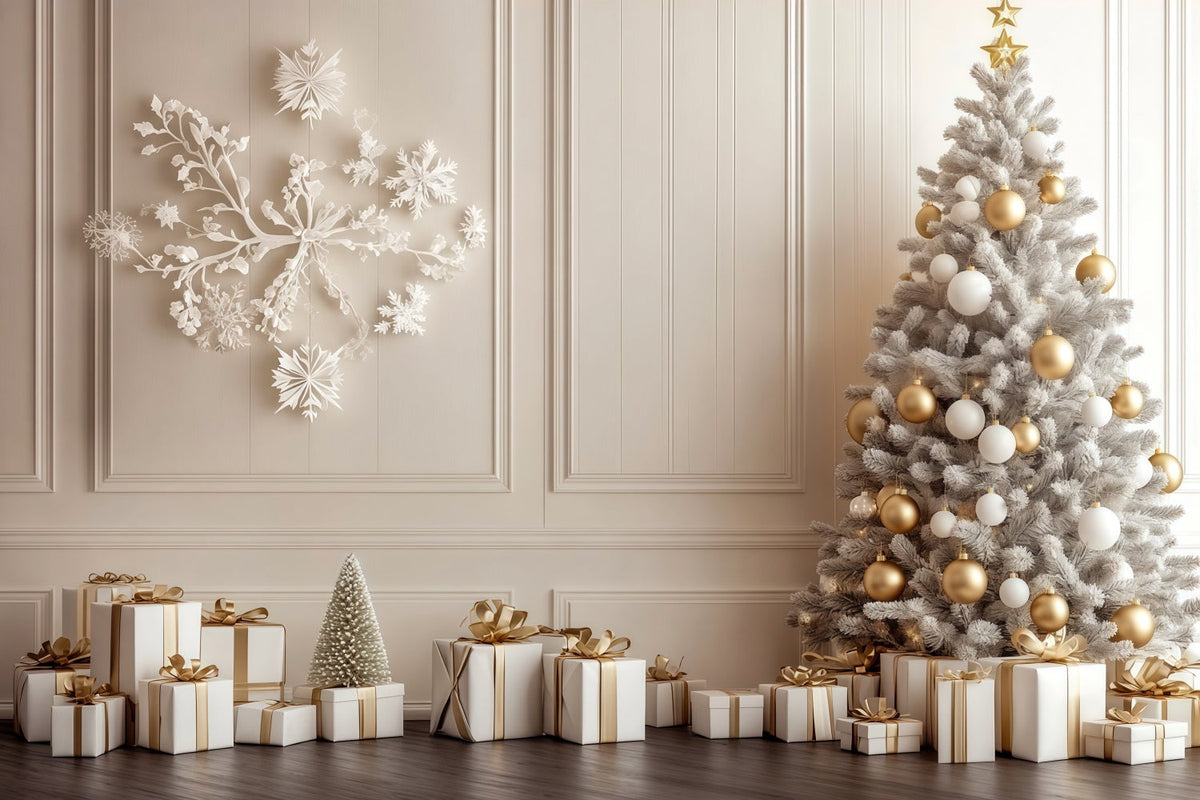 Christmas Wall Backdrop White Gold Tree Display Large Christmas Backdrops UK RR69-7