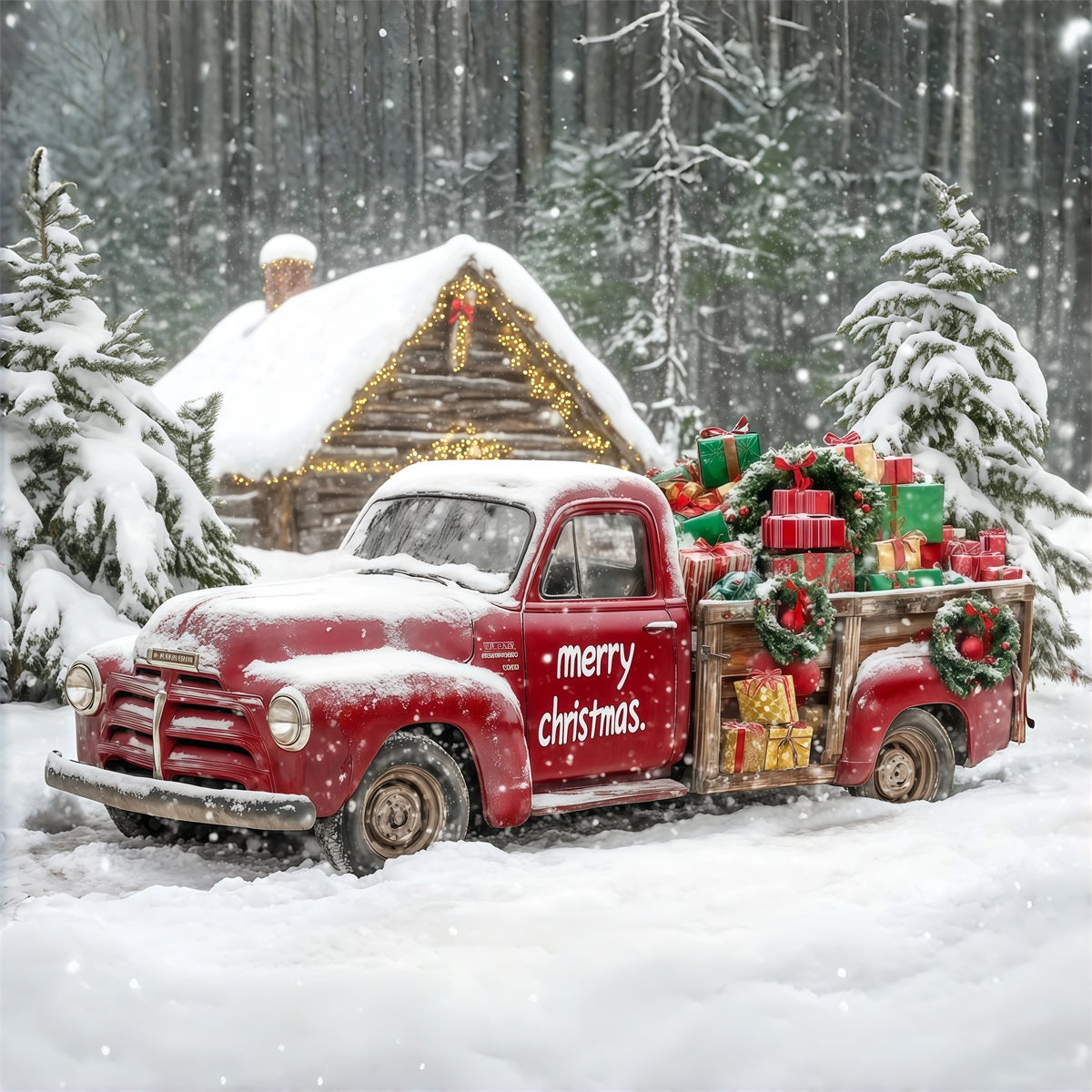 Christmas Truck Backdrop Snowy Forest Gifts Car Studio Backdrops Christmas UK RR69-76