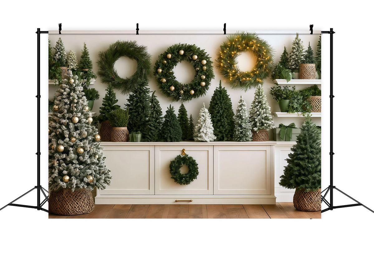 Christmas Greenery Backdrop Wreath Tree Display Wall Photo Christmas Backdrops UK RR69-78