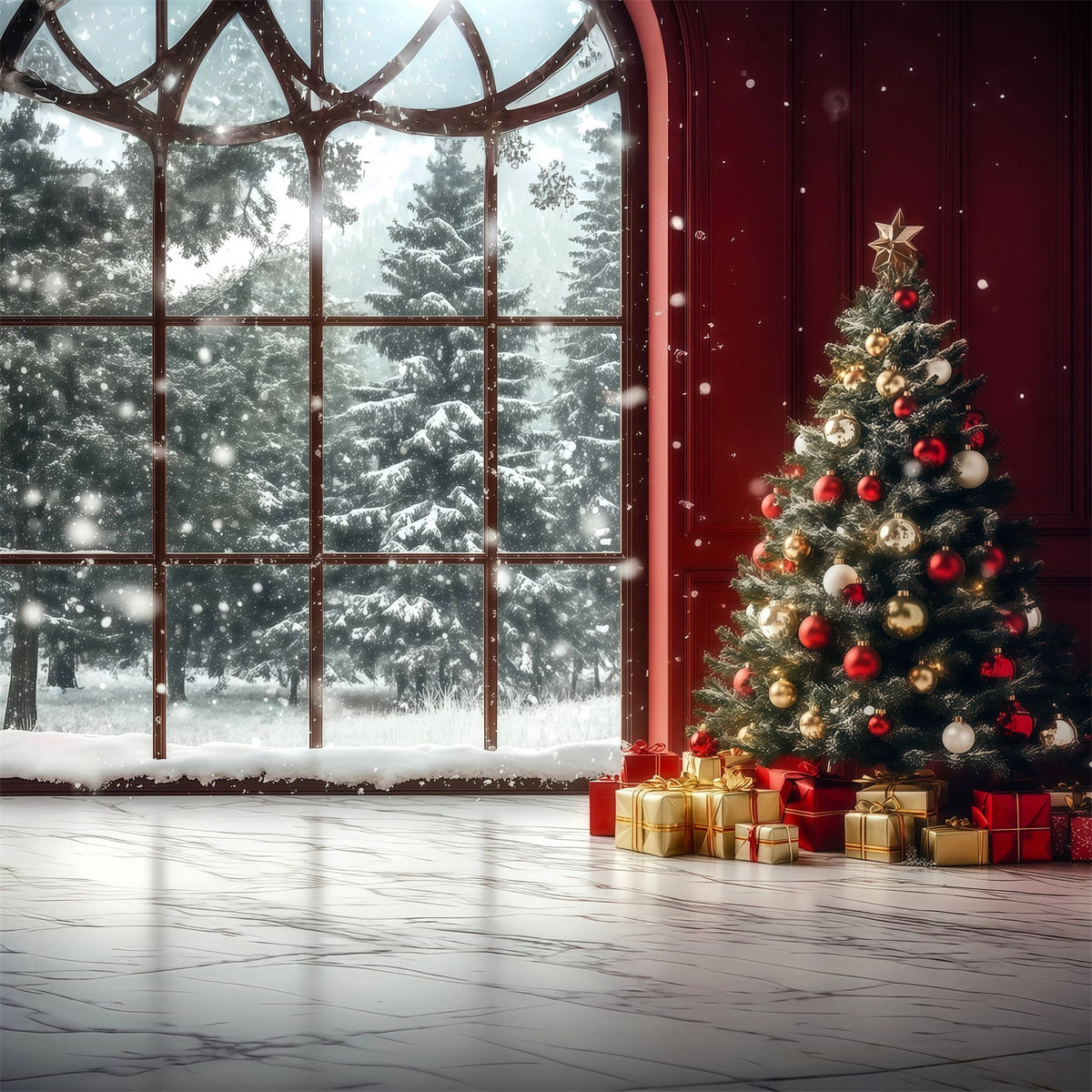 Christmas Window Backdrop Snowy Window Tree Corner Christmas Wall Backdrop UK RR69-8