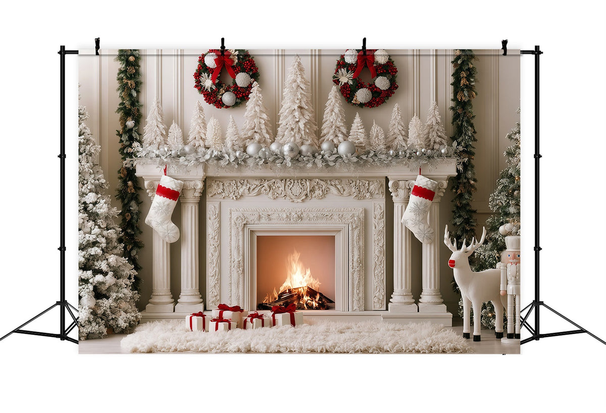 Christmas Fireplace Backdrop Snowy White Mantel Display Studio Christmas Backdrop UK RR69-80