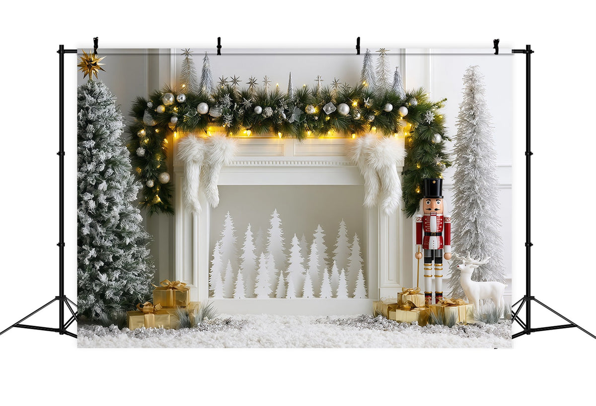 Elegant Christmas Backdrop Silver Frost Mantel Display Studio Christmas Backdrops UK RR69-81