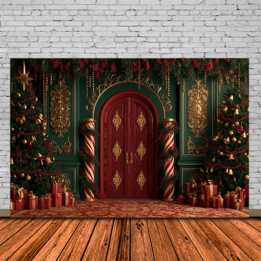 Victorian Christmas Backdrop Candy Cane Palace Entrance Christmas Muslin Backdrop UK RR69-83