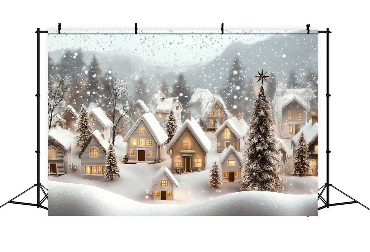 Winter Christmas Backdrop Village Snowfall Glow Muslin Backdrop Christmas UK RR69-89