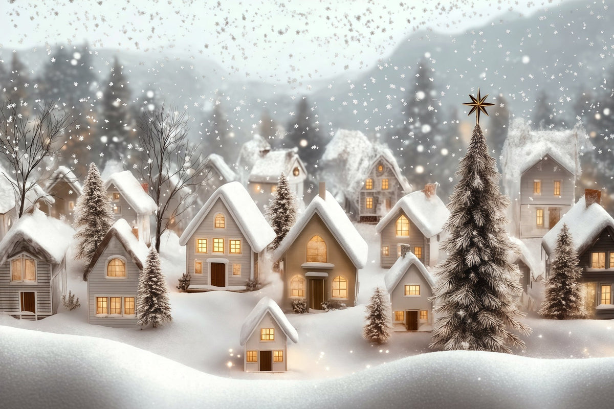 Winter Christmas Backdrop Village Snowfall Glow Muslin Backdrop Christmas UK RR69-89