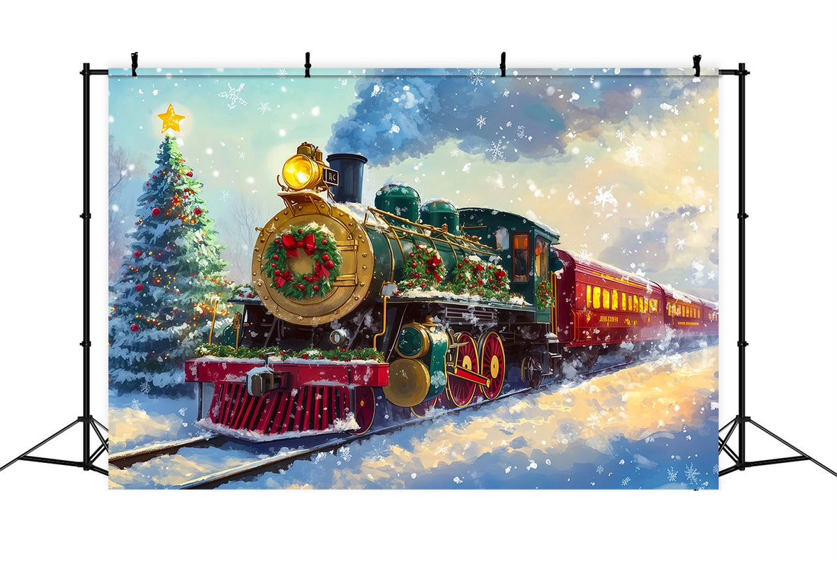 Christmas Train Backdrop Festive Steam Train Ride Christmas Backdrop UK RR69-92
