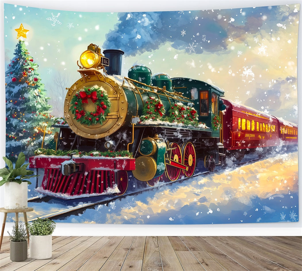 Christmas Train Backdrop Festive Steam Train Ride Christmas Backdrop UK RR69-92