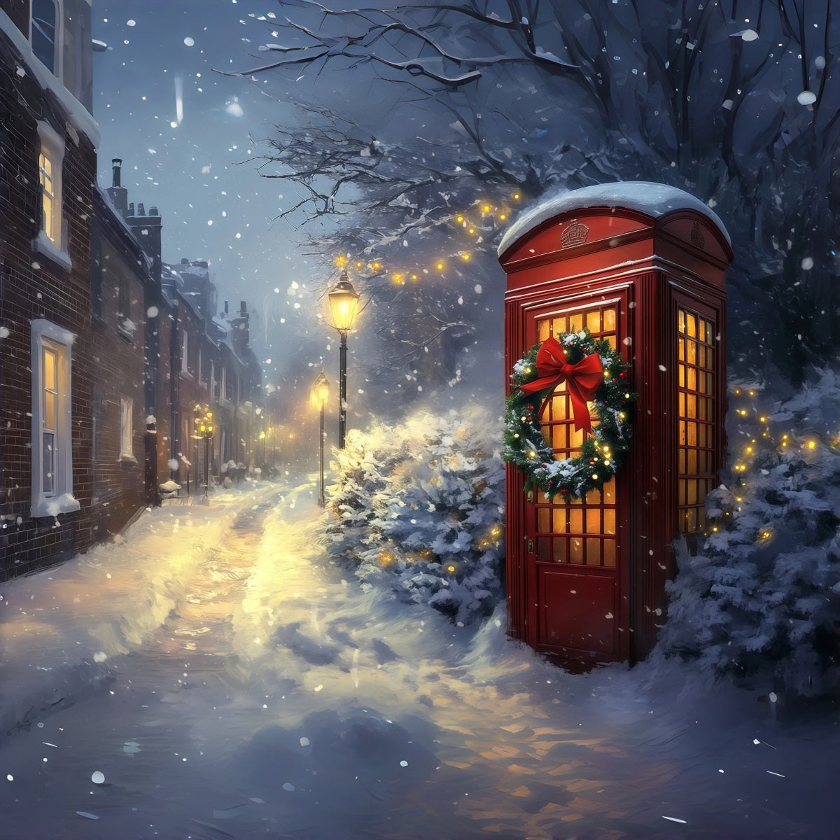 Winter Christmas Backdrop Snowy Red Telephone Booth Backdrop Christmas UK RR69-96