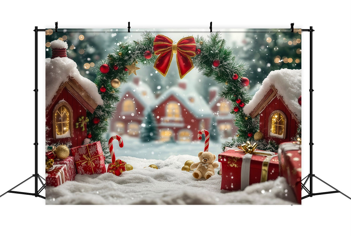 Cute Christmas Backdrop Candy Cane Cottage Archway Christmas Photography Backdrop UK RR69-97