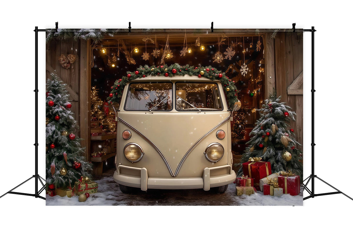 Christmas Farm Backdrop Vintage Van Barn Display Christmas Photography Backdrops UK RR69-99