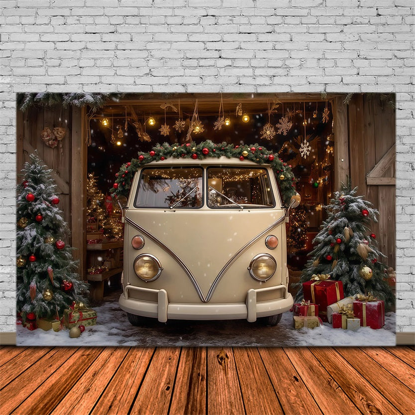 Christmas Farm Backdrop Vintage Van Barn Display Christmas Photography Backdrops UK RR69-99
